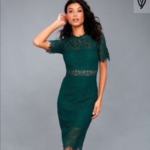 Lulus Remarkable Forest Green Lace Dress